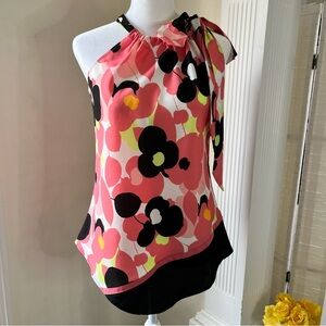 New York & Company floral halter blouse with side bow tie